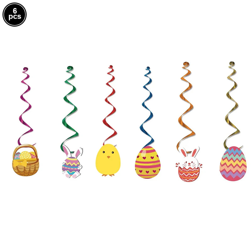 Easter Banner Easter Sign Garlands Rabbit Swirl Hanging Decoration Easter Egg Carrot Bunny Banner Happy Easter Party Decorations