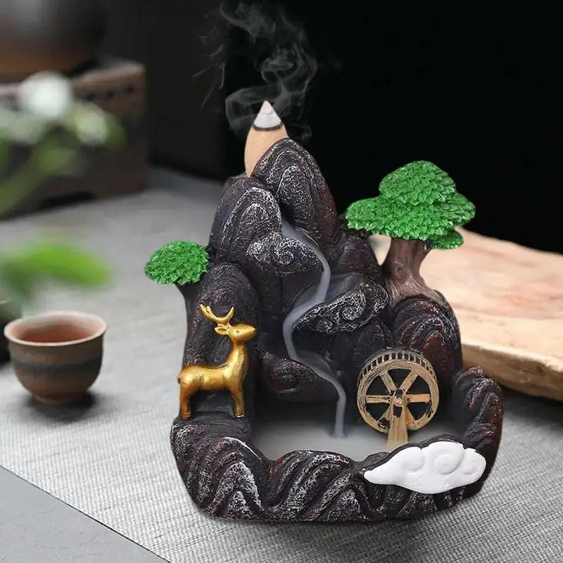 Waterfall Incense Burner Resin Backflow Incense Holder Fountain Waterfall Incense Burner For Home Office Decor Gift