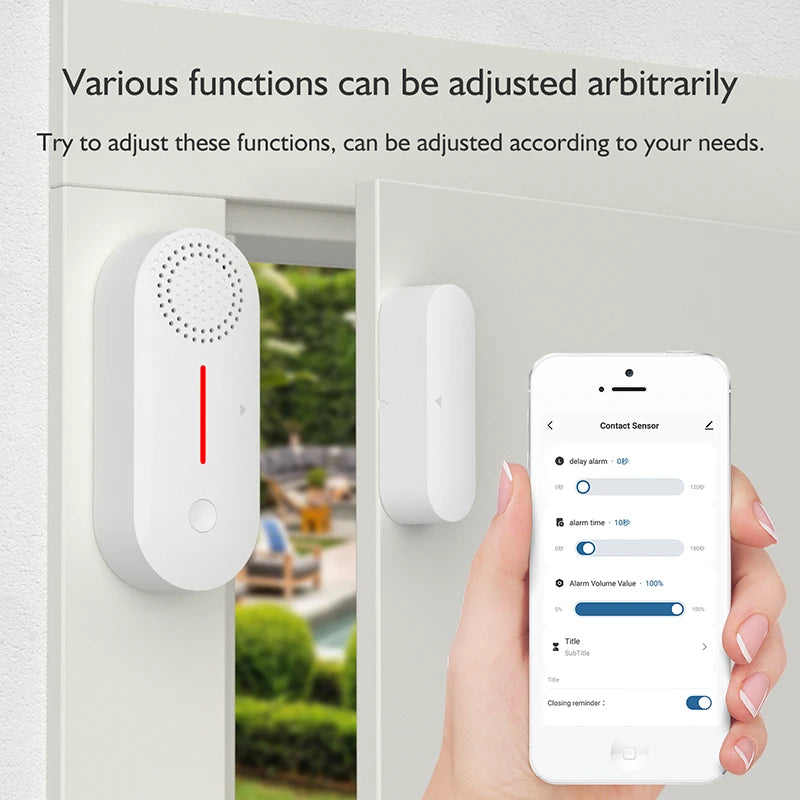 Tuya Smart WiFi Door Window Sensor Sound WiFi Security Alarm Door Open Closed Detectors APP Remote Control Timing Arm and Disarm