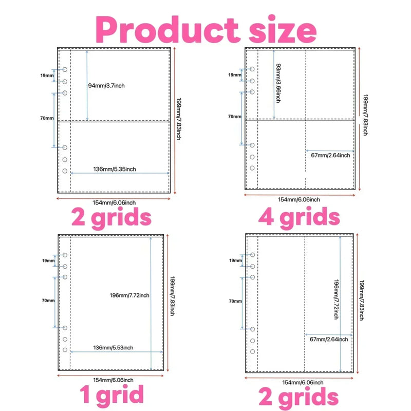 1-4 Grids Multi-Pockets Photo Card Binder Inner Pages A5 Kpop Photocards Sleeves Photo Album Page Protector Cards Sleeve Sheets 