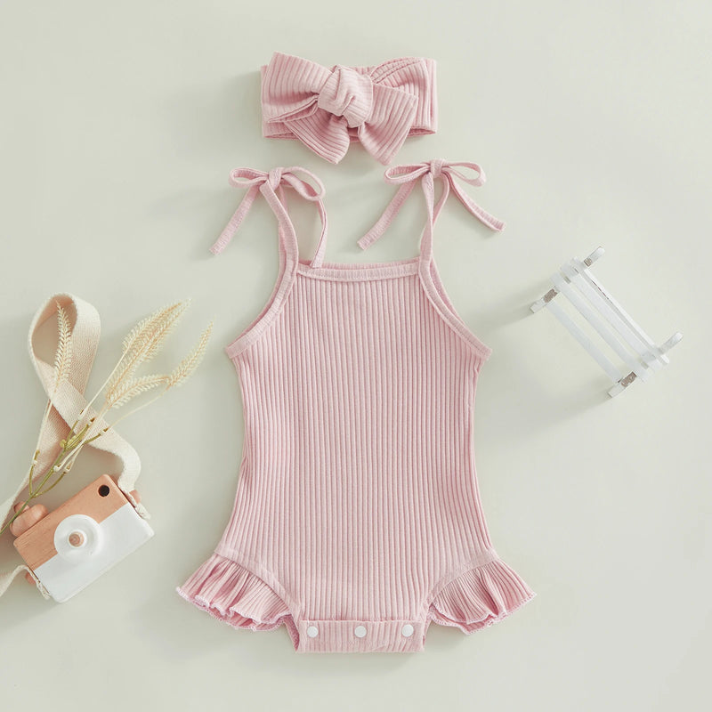 ma&baby 0-18M Newborn Infant Toddler Baby Girls Romper Knit Ruffle Sleeveless Jumpsuit Overall Solid Color Clothing D01