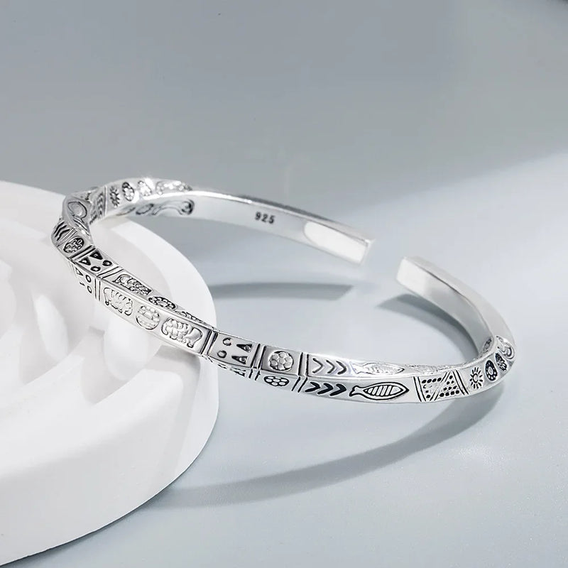 Silver Sterling Silver Geometry Totems Open Bracelets Bangles For Women Luxury Designer Jewelry Gift Female Free Shipping GaaBou