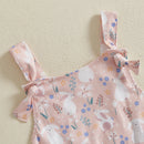 Toddler Easter Bunny Romper Sleeveless Jumpsuit with Egg Print Suspender Pants for Girls Spring Outfit Casual Wear