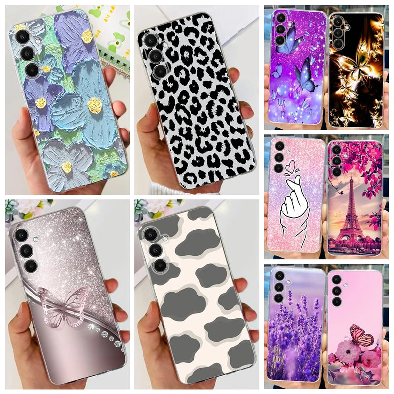 For Samsung A54 5G SM-A546B Phone Case Back Cover Butterfly Panther Pattern Samsung Galaxy A54 A 54 Bumper Soft Clear Capa Etui
