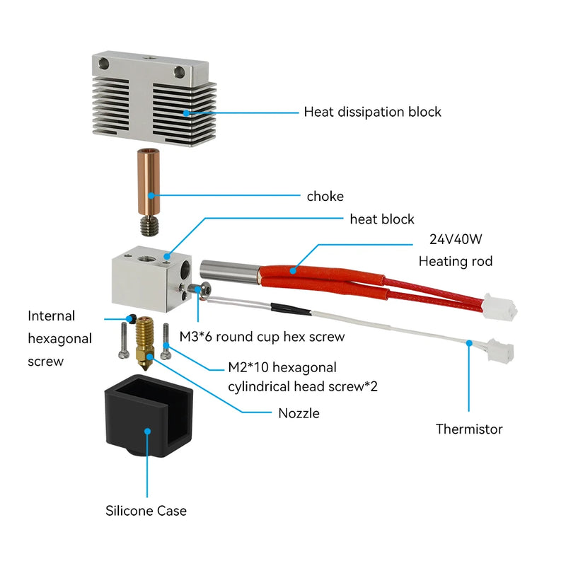 For Elegoo Neptune 4/4Pro Hotend Set 24V 40W Heating Rod Thermistor Bimetal Nozzle Heat Sink Upgraded Extruder 3D Printer Parts