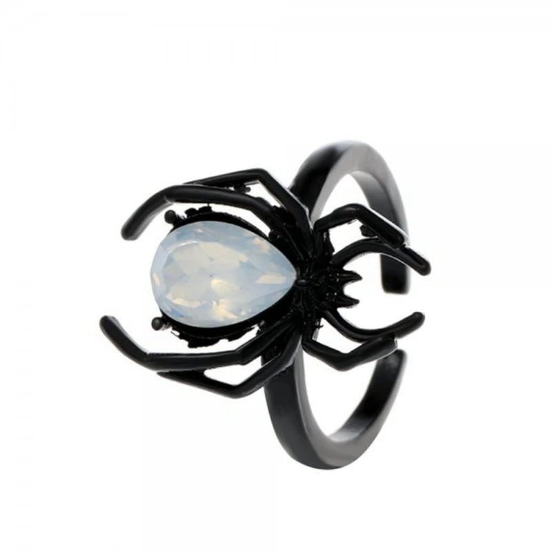 Gothic Crystal Ball Halloween Spider Finger Ring for Women Men Couple Unique Punk Jewelry Animal Party Daily Gift Accessories