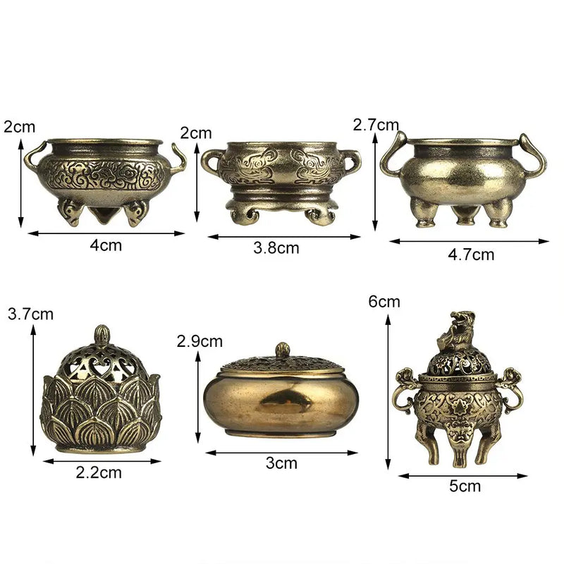 Incense Burner Mini Qilin Head Hollow Lotus Retro Brass Censer Cense Stick Holder Chinese Ancient Style Home Desktop Decor Craft