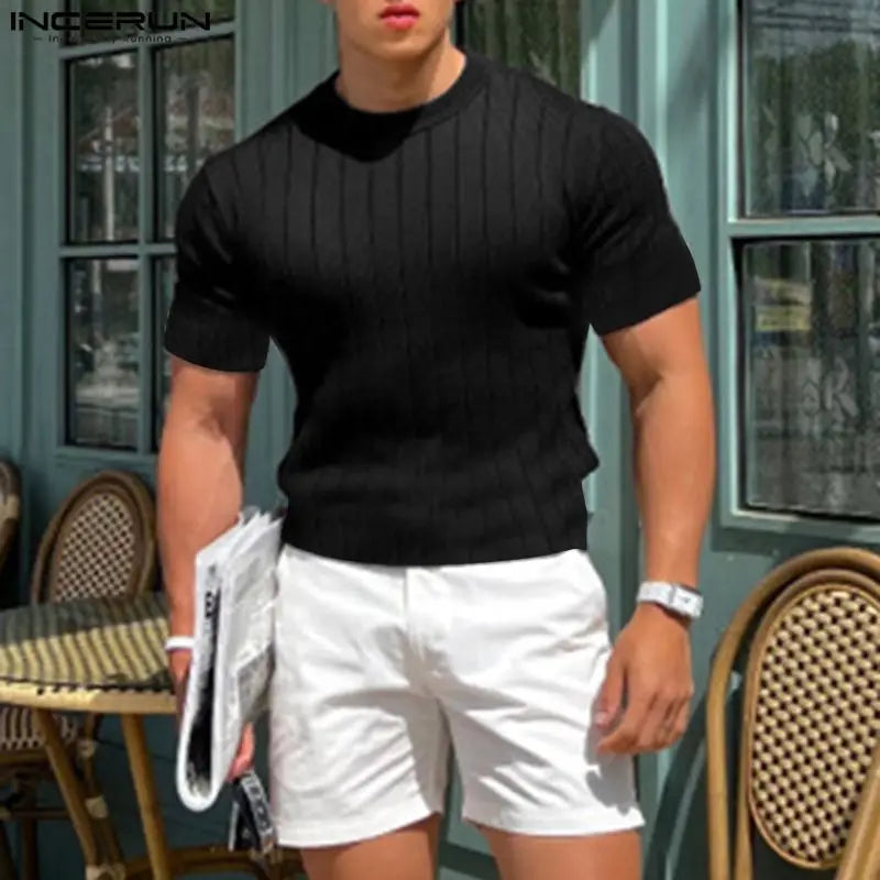 INCERUN Men T Shirt Solid Color O-neck Short Sleeve Summer Casual Male Tee Tops Fitness 2023 Streetwear Fashion Camisetas S-5XL