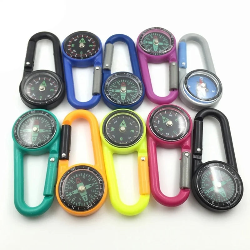 Multifunctional Smart Hiking Metal Plastic Carabiner Mini Compass Thermometer Keychain (Random Color)