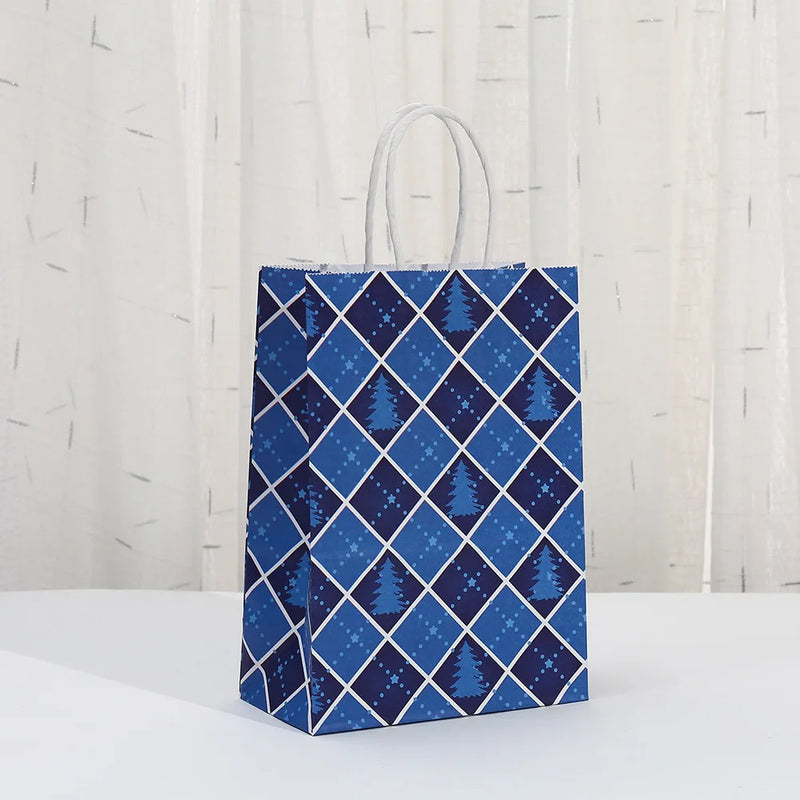 6Pcs Blue Christmas Theme Paper Gift Packing Bags Snowflake Snowman Shopping Bag for 2025 Xmas Navidad Christmas Party Deocr