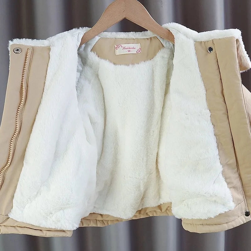 1 2 3 4 5 6 Years Winter Girls Jacket Plus Velvet Keep Warm Windbreaker Coat For Girls Lapel Tighten Waist Children's Clothing