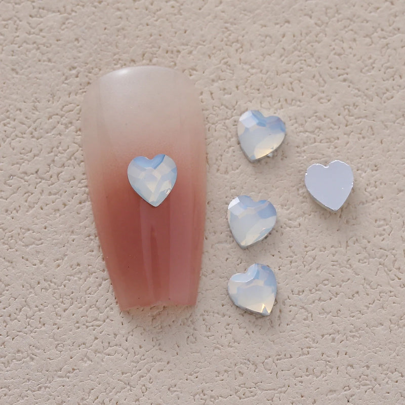 100pcs/Pack White Opal Drop Heart Mixed Shaped Resin Rhinestone Fancy Style Shiny 3D Manicure Nail Art Decoration Charms Jewelry