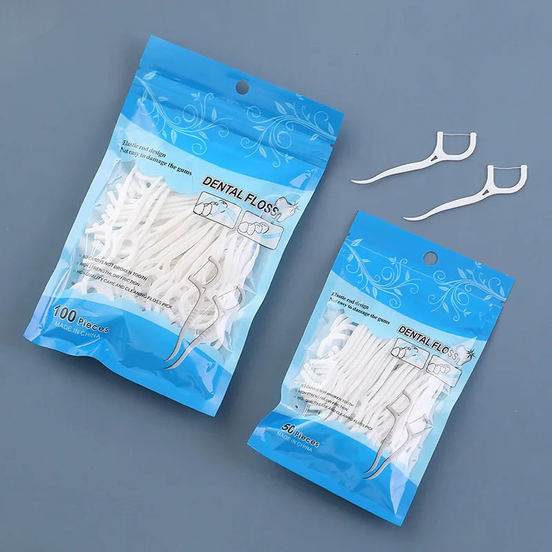 50/100pcs Dental Floss Flosser Picks Toothpicks Teeth Stick Tooth Cleaning Interdental Brush Dental Floss Pick Cleaning Tooth