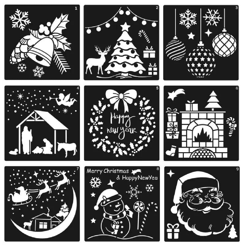 12PCS/Pack Christmas Painting Stencil Christmas Decoration Supplies