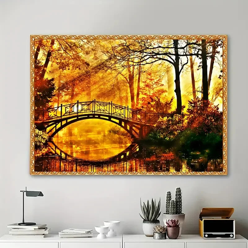 5D DIY Golden Autumn Forest Scenery Diamond Painting Kits Full Round Square Diamond Art Wall Mosaic Cross Stitch Home Decoration