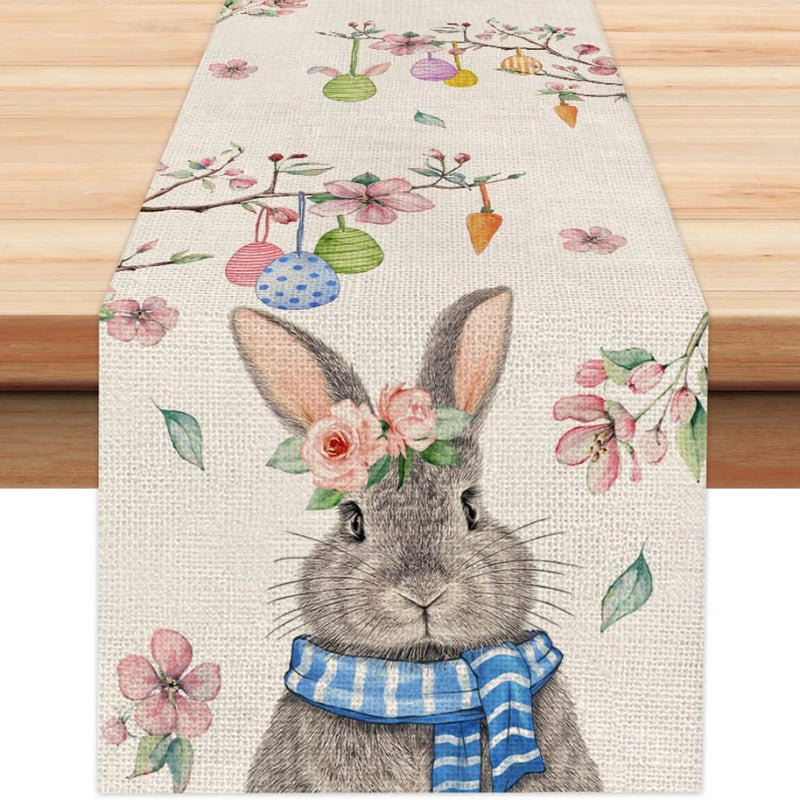 Happy Easter Egg Cute Bunny Table Runner Holiday Party Decoration Summer Gathering Dining   for Wedding Decorations