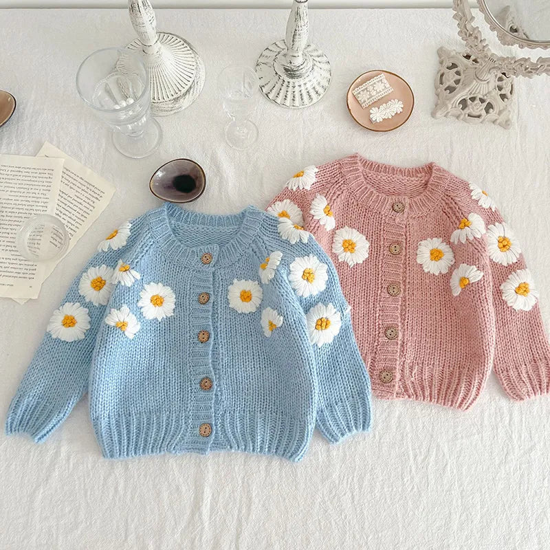 MILANCEL Autumn Baby Clothes Dasiy Embroidery Girls Sweaters Single Breast Knitwear Toddler Cardigans