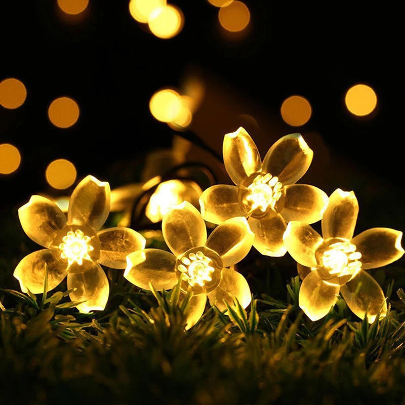 Led Cherry Blossom String Lights Battery Powered Flower Blossom Garland Fairy Lights Waterproof Outdoor Christmas Holiday Lights