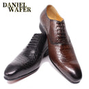 Luxury Men Leather Shoes Snake Skin Print Business Dress Formal Classic Style Burgundy Blue Pointed Toe Lace Up Oxford Shoes Men