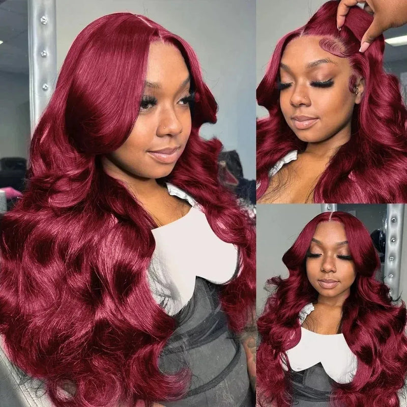 200 Density HD Transparent 99j Burgundy Body wave Lace 13x6 Front Human Hair Lace Frontal Wig Brazilian Hair For Women