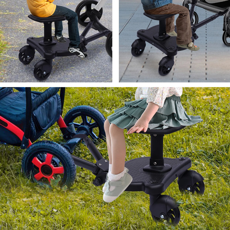 Stroller Board Universal 2in1 Stroller Ride Board Buggy Wheeled Board Seat Pedal with Detachable Seat Standing Board