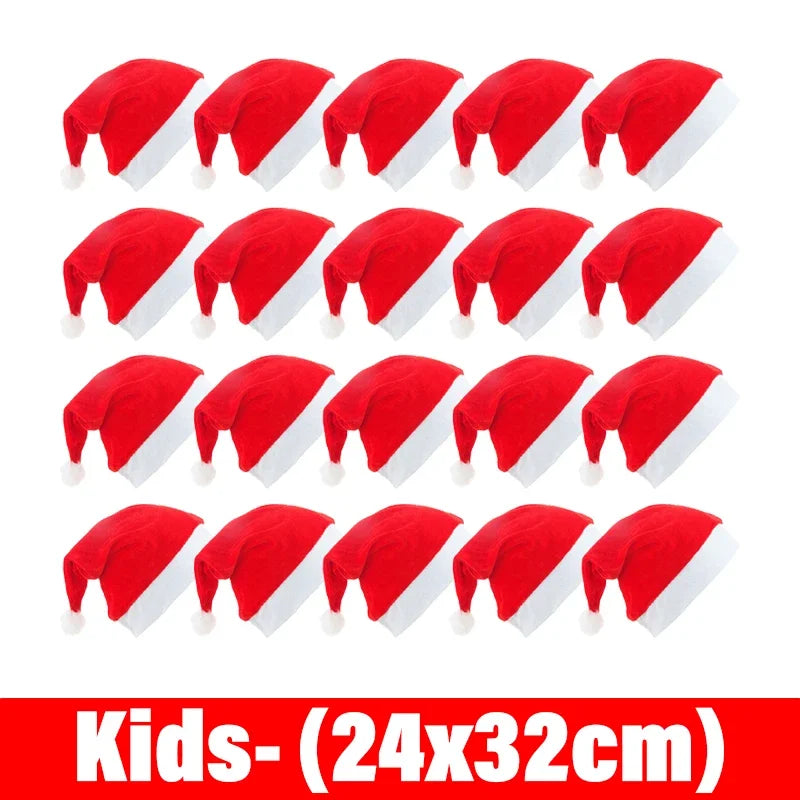 20/1pcs Non-woven Christmas Hats for Adults Kids Thickened Santa Claus Xmas Hats Merry Christmas New Year Party Decoration Gifts