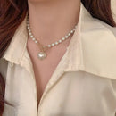 White Imitation Pearl Bead Necklace Women Crystal Stone Heart Pendant Cute Girl Jewelry Necklace Collier Femme