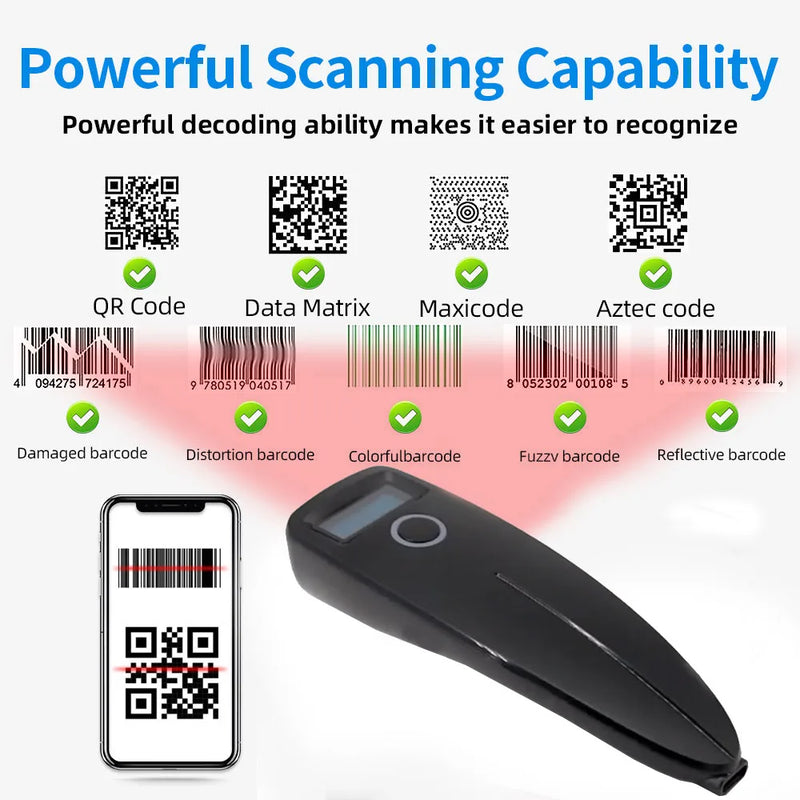 Barcode Scanner Wireless 1D 2D QR Code Scanner USB Bluetooth Mini Pocket QR Reader IOS Android Windows for Mobile Payment