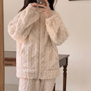 Large Size Flannel Pajamas Set Autumn Winter Female Sleepwear Trouser Suit Thicken Coral Fleece High Collar Lounge Wear Homewear