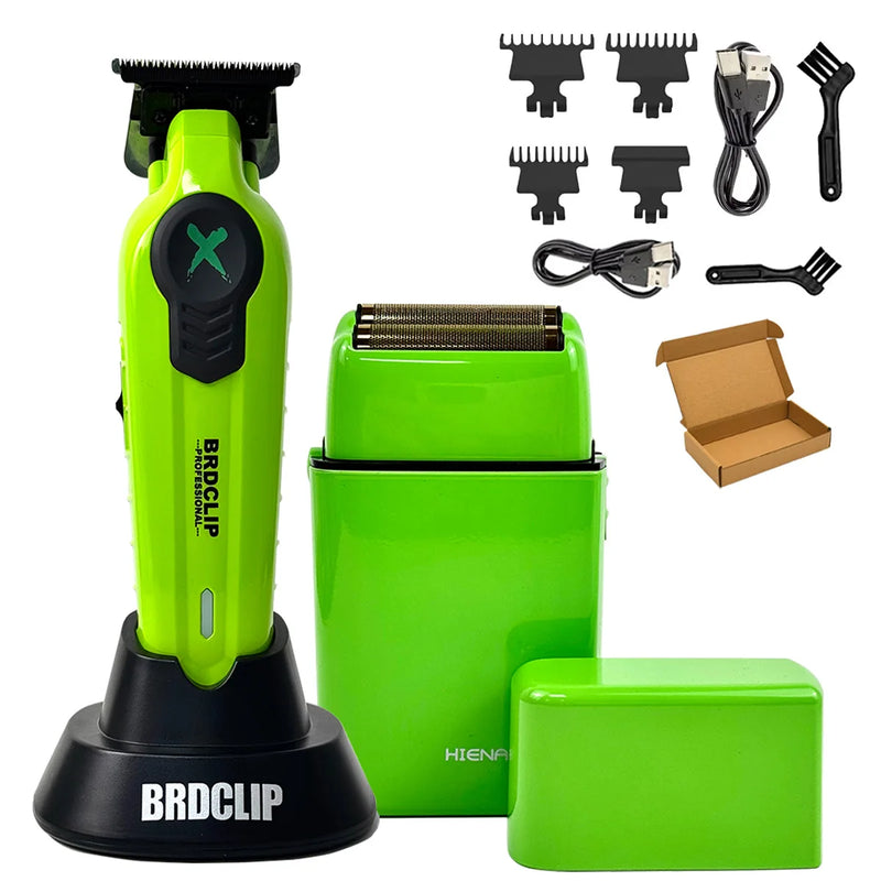 BRDCLIP 2PC FA1T 808 Professional Green Hair clipper Hair Trimmer 7800RPM Barber Machine Electric Clipper with Charger Stand