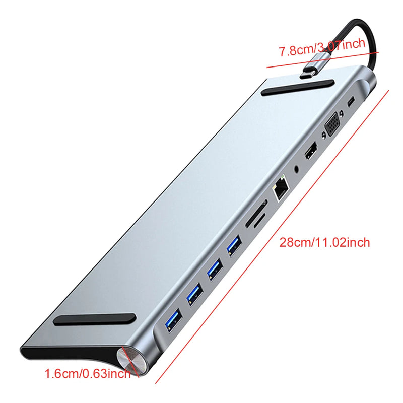 11 in 1 USB C Docking Station 1* USB 3.0 3*USB2.0 USB C Hub Triple Display Multiport Adapter for Dell/Surface/HP/Lenovo Laptops