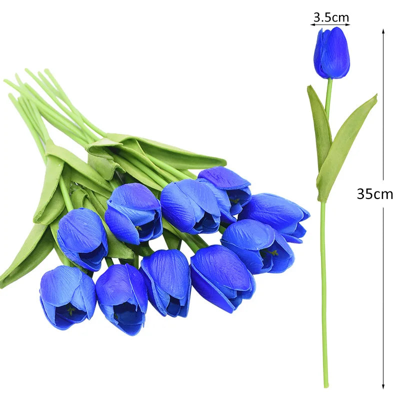 12pcs Artificial Tulip Latex Real Touch For DIY Bouquets Wedding Party Mother's Day Easter Spring Home Dining Decoration