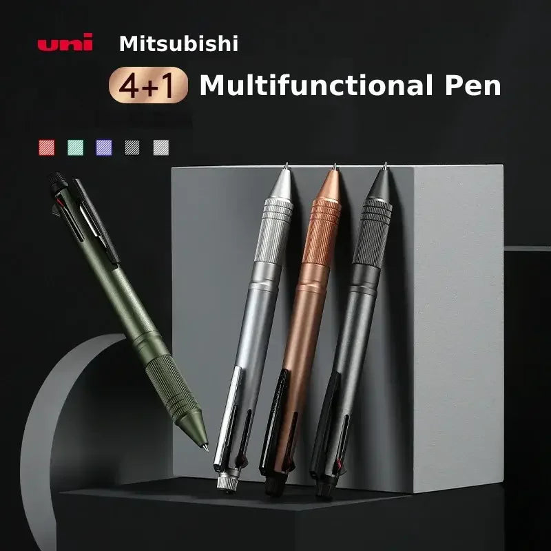 Uni 4&1 Multi Pen, Japan Jetstream Metal Edition - 0.5mm 4 Colors Ink Ballpoint Pen and Mechanical Pencil, School Office Gadgets