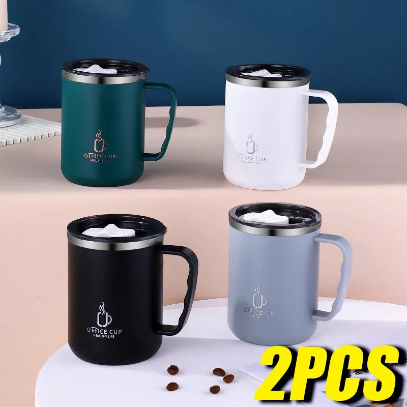 304 Stainless Steel Coffee Cup Mug with Lid Insulated Coffee Mug Double Wall Coffee Tumbler with Handle Heat-resistant Drinkware