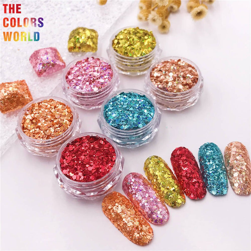 TCT-415 Mix Color Chunky Shinning Laser Nail Glitter Nail Art Decoration Body Art Tumbler Crafts Accessories Festival Supplier