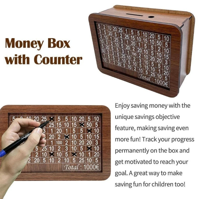 Wooden Money Box DIY Money Box Reusable Banknote Savings Boxes Attached Money Boxes Savings Digital Target Money Boxes