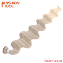 FASHION IDOL Body Wave Ponytail Hair Bundles 26 Inch Soft Long Synthetic Hair Weave Ombre Brown 613 Blonde 100g Hair Extensions