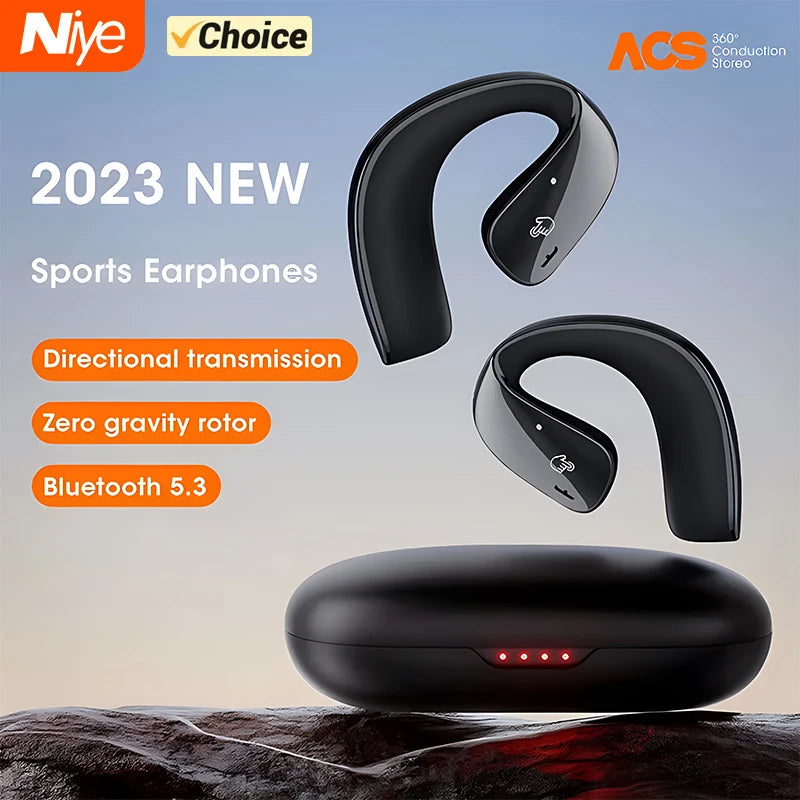 Niye Air Conduction Bluetooth 5.3 Earphones Open Ear Clip Wireless Headphone with Mic Sports Headsets for Android IPhone Samsung