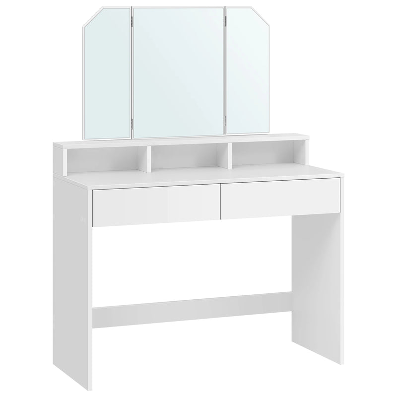 VASAGLE Dressing Table with Large Rectangular Mirror, Vanity Table with 2 Drawers and 3 Open Compartments, Vanity Table, Modern
