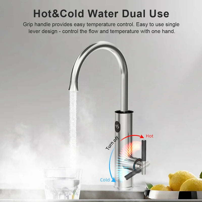 Briwellna Instant Hot Water Tap With Flexible Extender Nozzle 220V Electric Faucet Universal Spout Stainless Steel Heating Tap