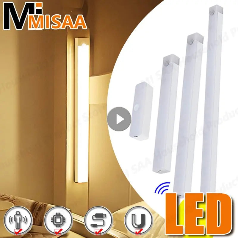 Motion Sensing Night Light LED Light Under Cabinet Light Motion Sensor Closet Light USB Rechargeable Home Bedroom Cabinet Light