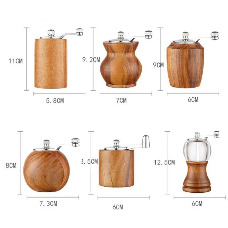 Hand-crank Pepper Grinder,Ceramic Core,Vase/Wine Jar/Sphere Style Spice Pepper Mill,Multi-purpose Salt Shakers,Wooden,BBQ Mill