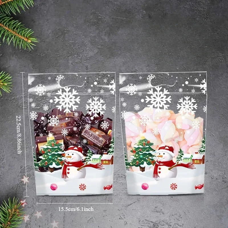 50pcs Christmas Snowman Transparent Candy Bag Gifts Cookie Baking Packaging Bags Xmas Winter Party Decoration New Year