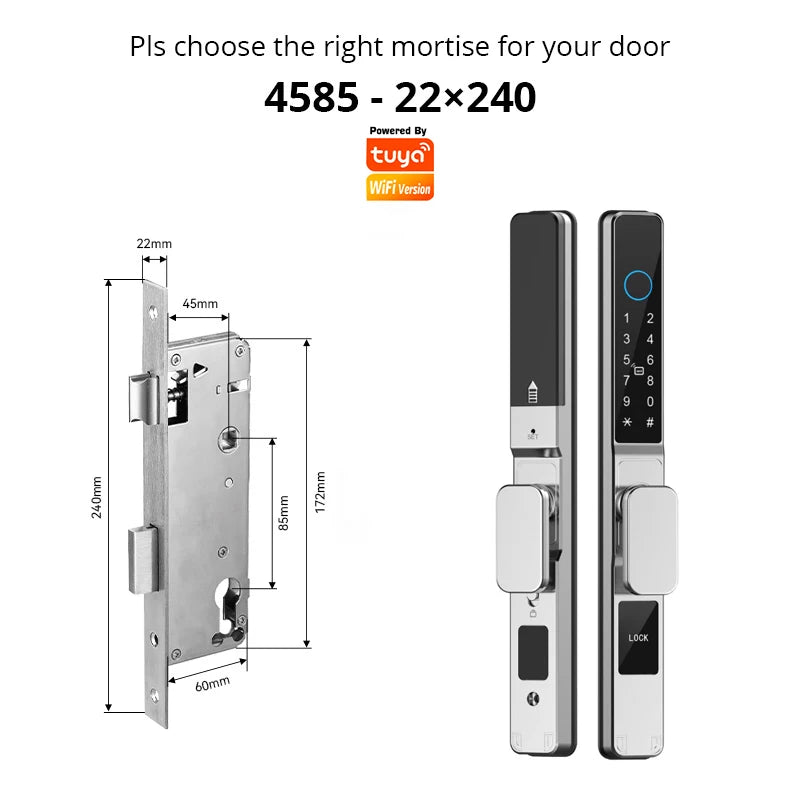 Tuya WiFi Smart Aluminum Door Lock Waterproof Fingerprint APP Password RFID Card Digital Electronic Glass Sliding Door Lock