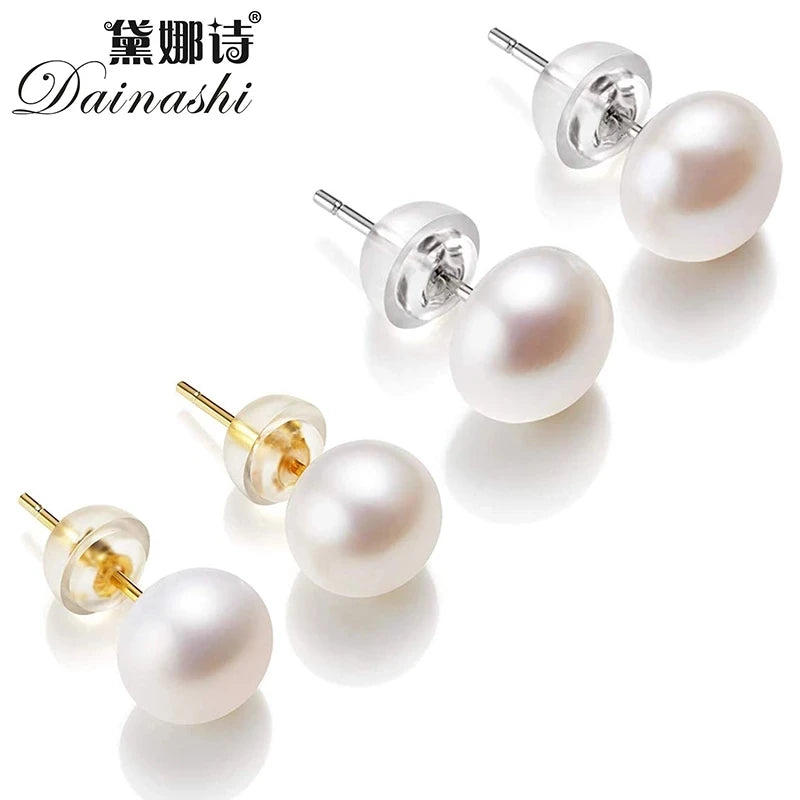 Wholesale Natural Freshwater Pearl Stud Earrings Real 925 Sterling Sliver Earring Cultured White Pearl for Women Earring Jewelry
