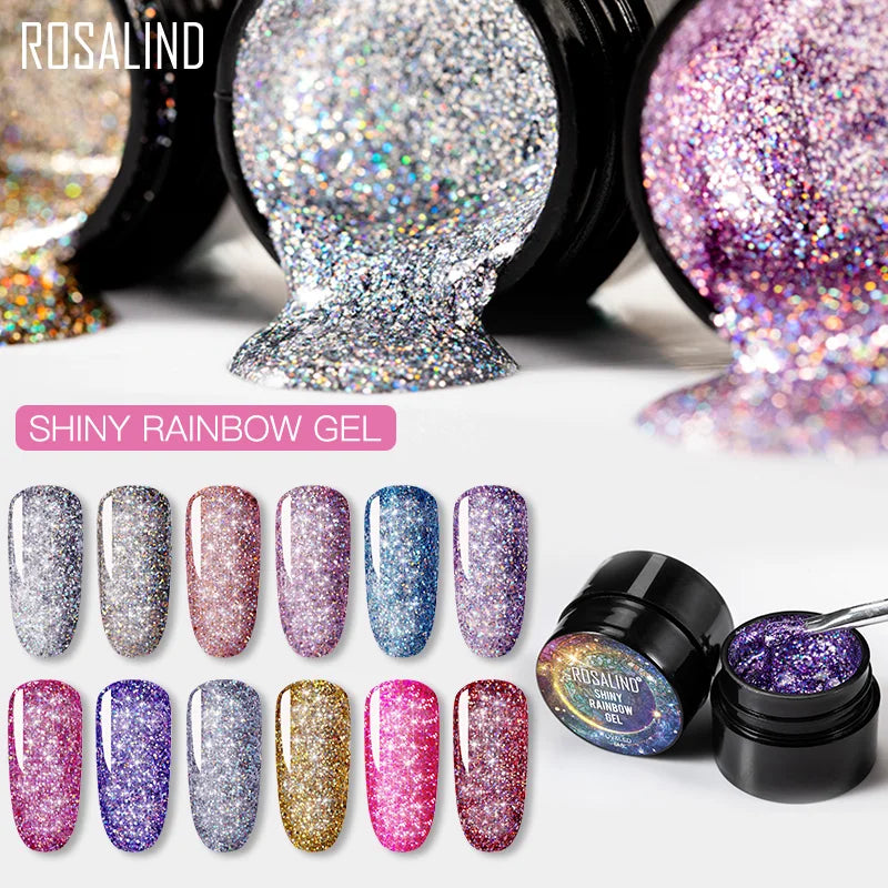 ROSALIND UV Nail Gel Polish Neon Rainbow Hybrid Varnish Platinum 5ML Gel Paint Set For Manicure Semi permanent Base top Gel Lak