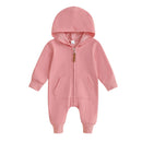 Pudcoco Infant Newborn Baby Jumpsuit, Long Sleeve Hooded Zip-up Solid Fall Romper Clothes for Boys Girls 0-12M