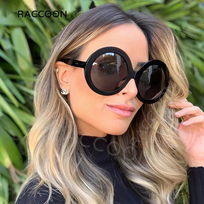 Vintage Big Round Sunglasses Women Brown Gradient Oversized Sun Glasses Female Fashion Luxury Brand Designer Mirror Clear Shades