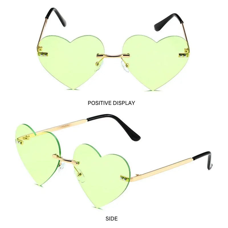 Trendy Party Cosplay Costume Metal Sun Glasses Rimless Heart Sunglasses Heart-Shaped Pink Hippie Sunglasses