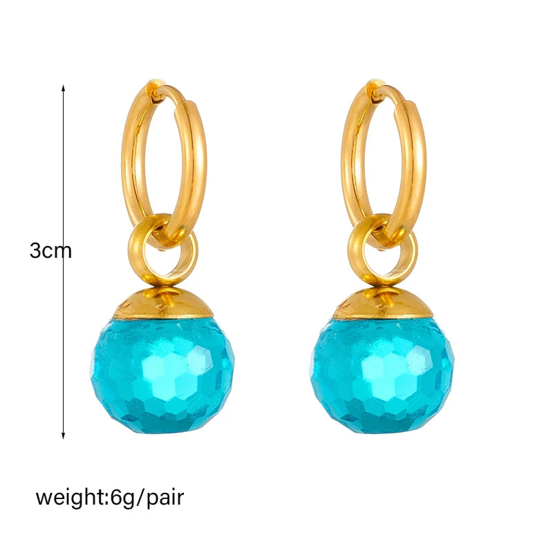 DIEYURO 316L Stainless Steel Luxury Blue Green Bead Ball Pendant Earrings For Women Girl New Ear Buckle Non-fading Jewelry Gift